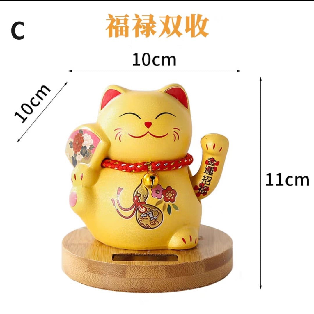 LM-6208011 Le Miao Chubby Gold Solar-powered waving Fortune Cat (S)