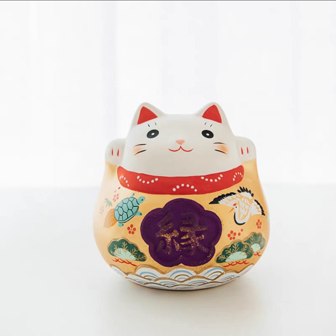 YS-673716 Yakushigama Chubby Round Gold Fortune Cat (L)