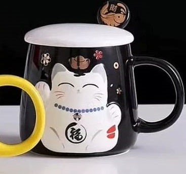 LM-330493 Le Miao Fortune Cat Cup w Spoon (S)