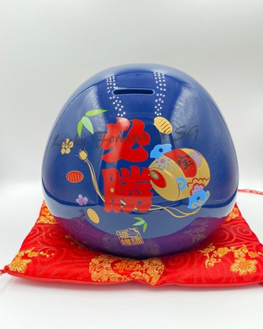 F-251919 Fu Yuan Mao Medium/Large Daruma Doll Porcelain Coin Bank (M) (L)