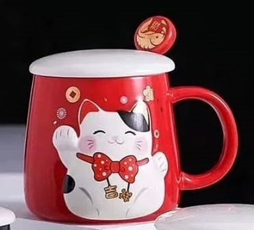 LM-330493 Le Miao Fortune Cat Cup w Spoon (S)