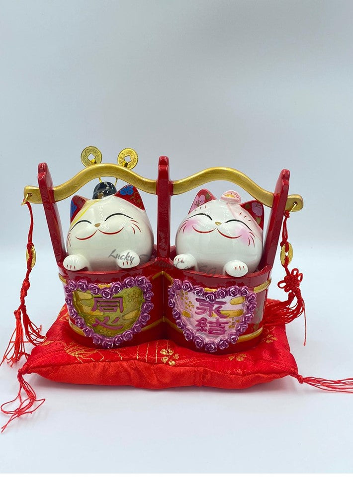 M-1217011 金石工坊 Couple Wedding Basket Fortune Cat 招财猫 - Lucky FortuneCat SG Megamall