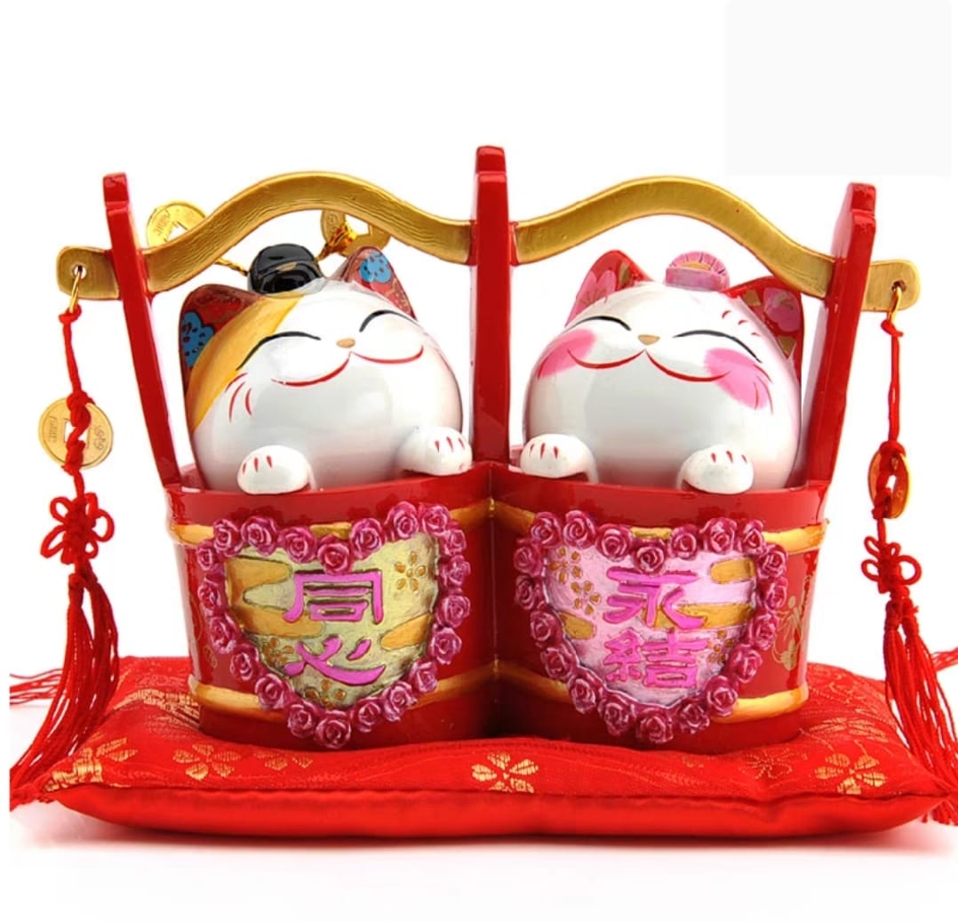 M-1217011 金石工坊 Couple Wedding Basket Fortune Cat 招财猫 - Lucky FortuneCat SG Megamall