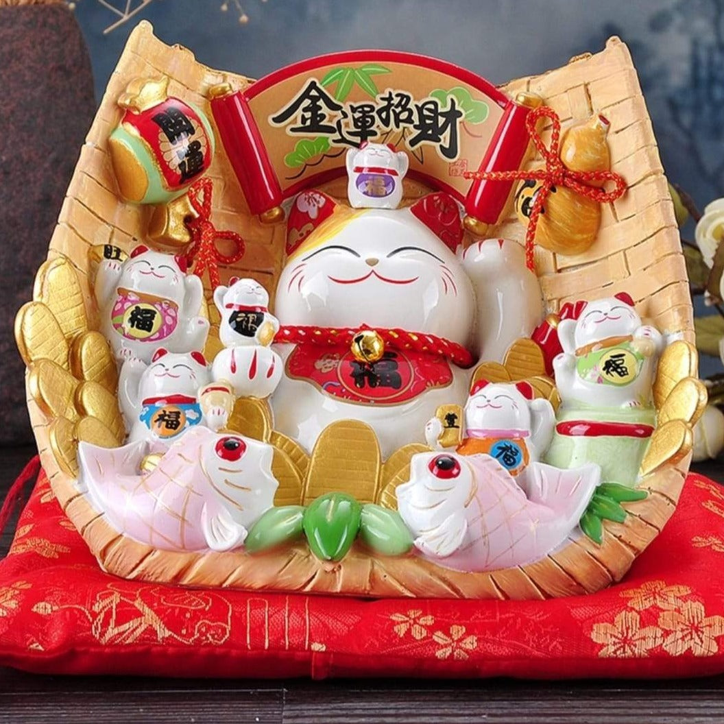 M-0828175 金石工坊 Medium Cat in Basket Fortune Cat 招财猫 - Lucky FortuneCat SG Megamall