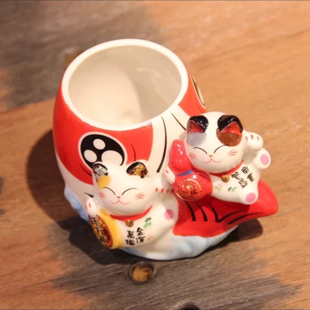 F-521010 Fu Yuan Mao Fortune Cat Koi Pen Holder (S)