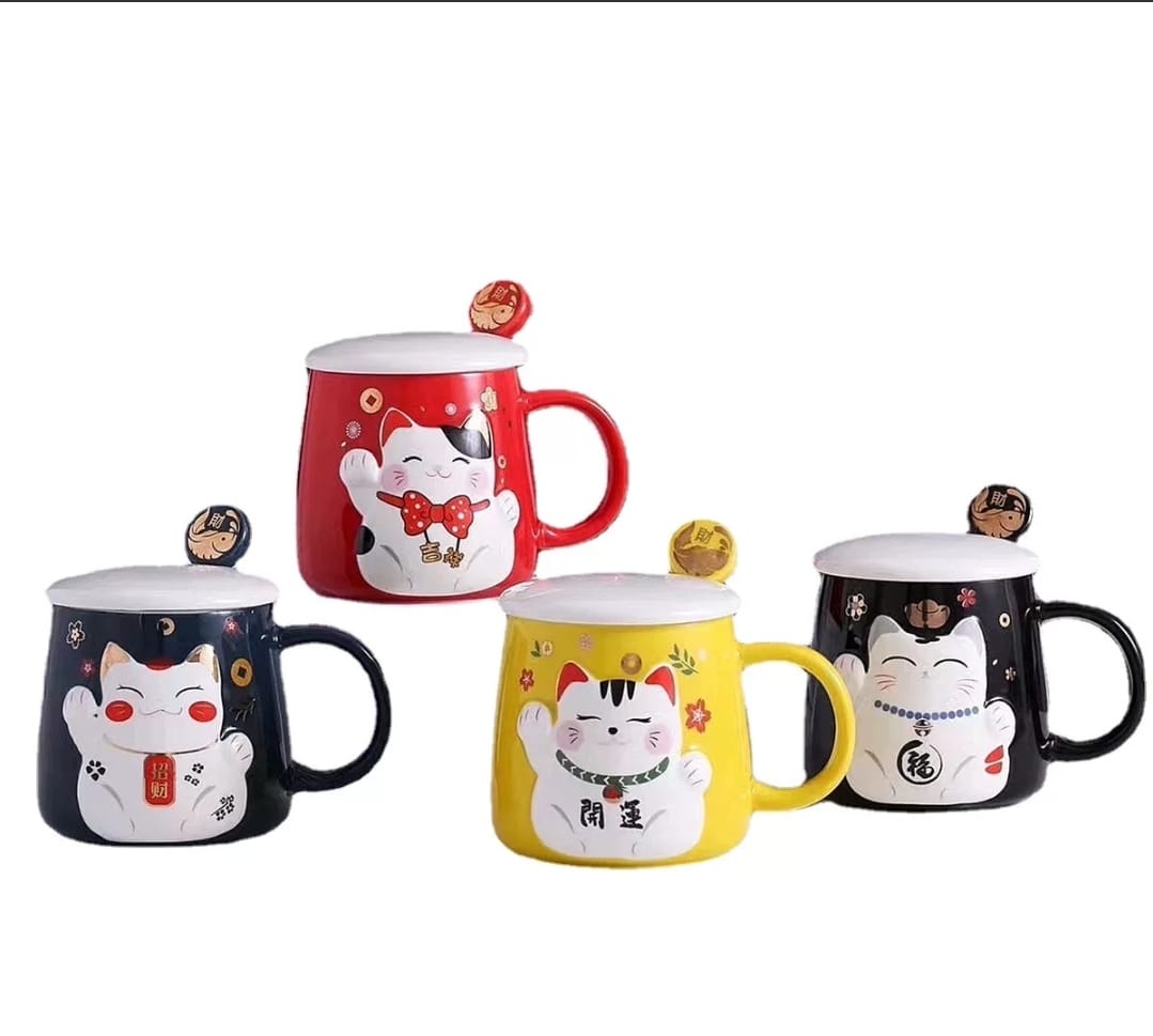 LM-330493 Le Miao Fortune Cat Cup w Spoon (S)