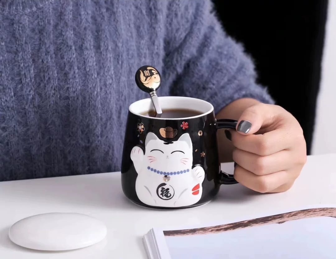 LM-330493 Le Miao Fortune Cat Cup w Spoon (S)