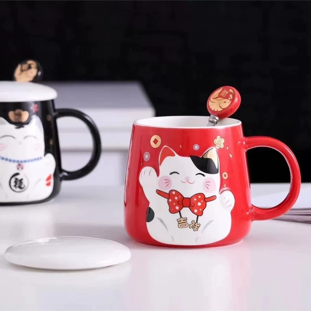 LM-330493 Le Miao Fortune Cat Cup w Spoon (S)