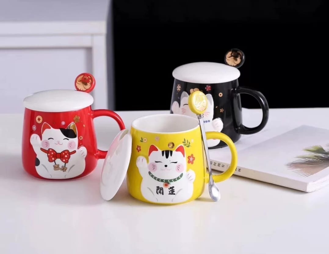 LM-330493 Le Miao Fortune Cat Cup w Spoon (S)