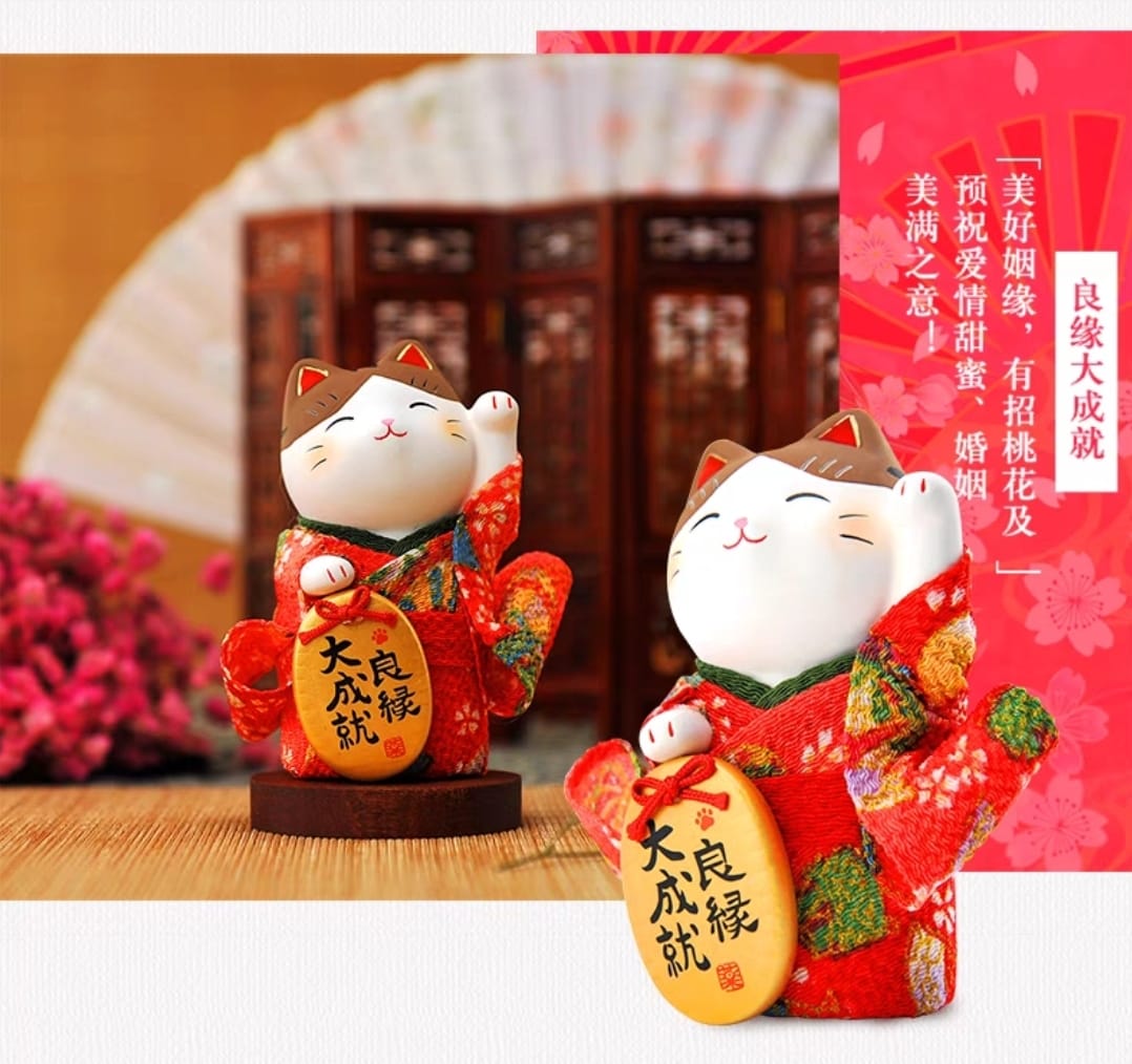 YS-401610-YS-441610 Yakushigama Standing Kimono Fortune Cat (S) (L)