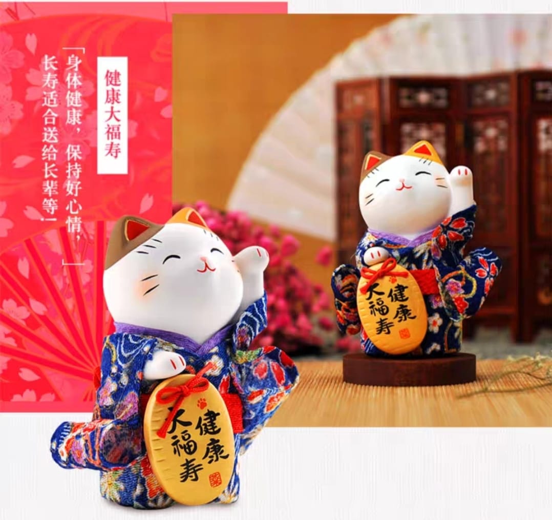 YS-401610-YS-441610 Yakushigama Standing Kimono Fortune Cat (S) (L)