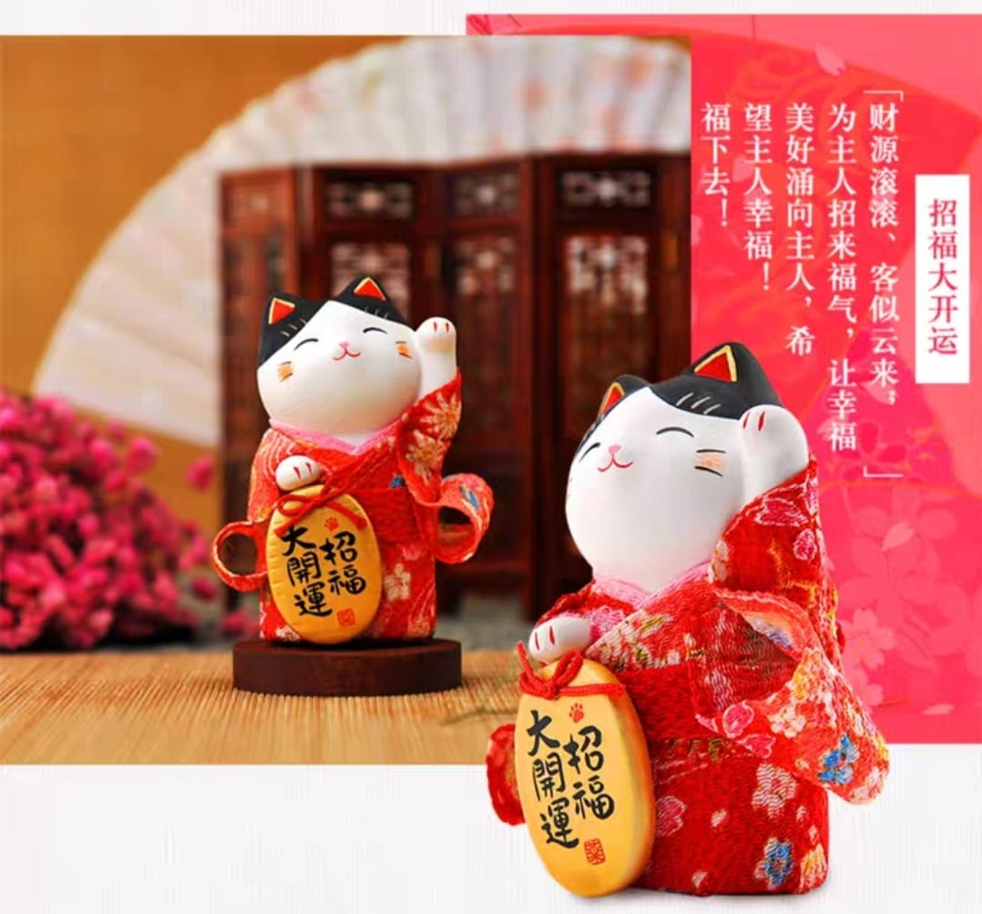 YS-401610-YS-441610 Yakushigama Standing Kimono Fortune Cat (S) (L)