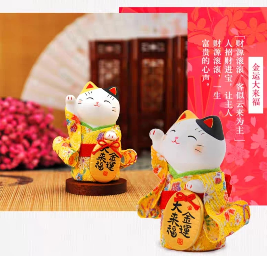 YS-401610-YS-441610 Yakushigama Standing Kimono Fortune Cat (S) (L)