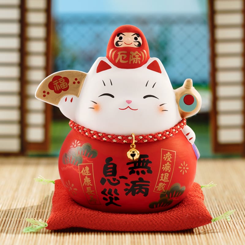 YS-451465/YS-462310 Yakushigama Red Chubby Fortune Cat (S) (M)