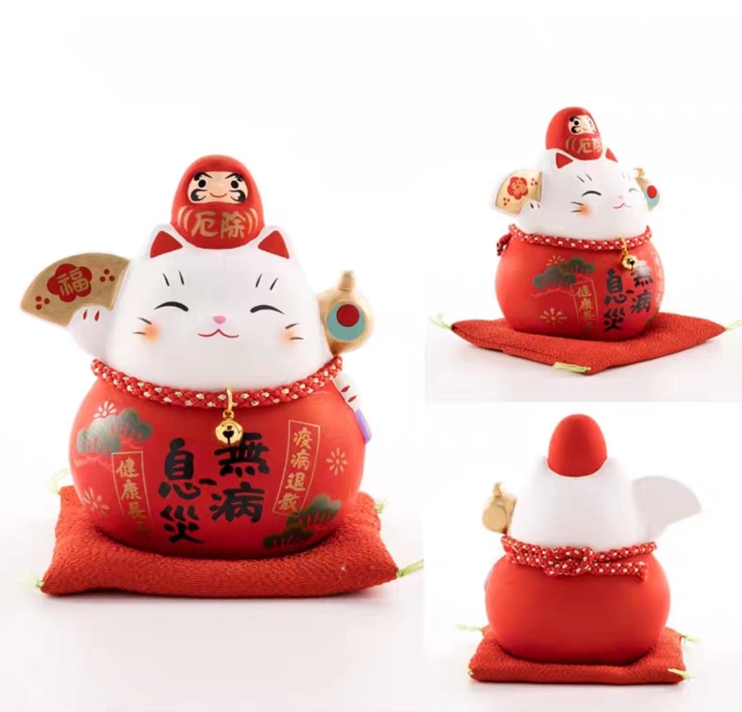 YS-451465/YS-462310 Yakushigama Red Chubby Fortune Cat (S) (M)