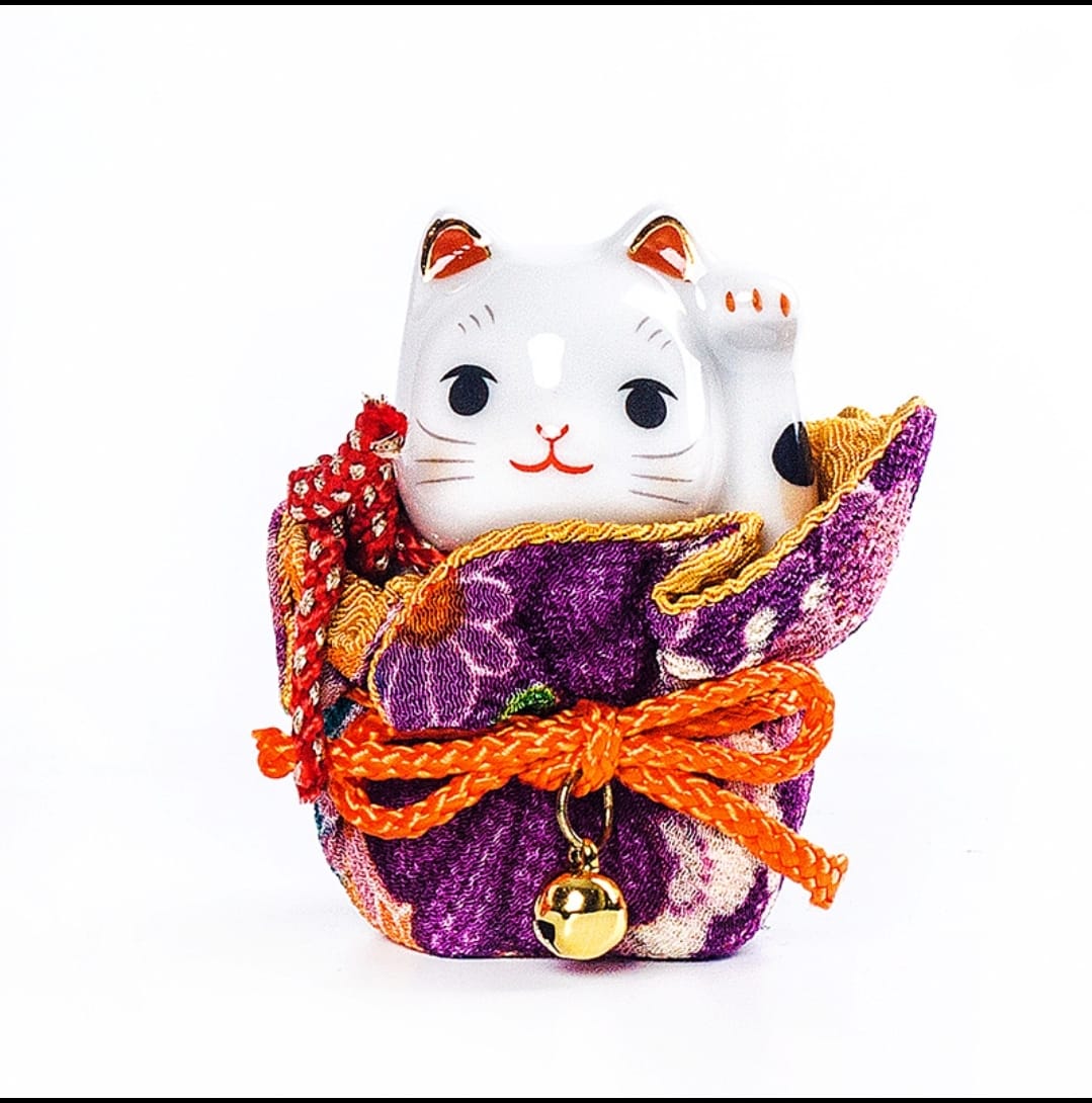 YS-1021807 Yakushigama Purple Kimono Fortune Cat (S)