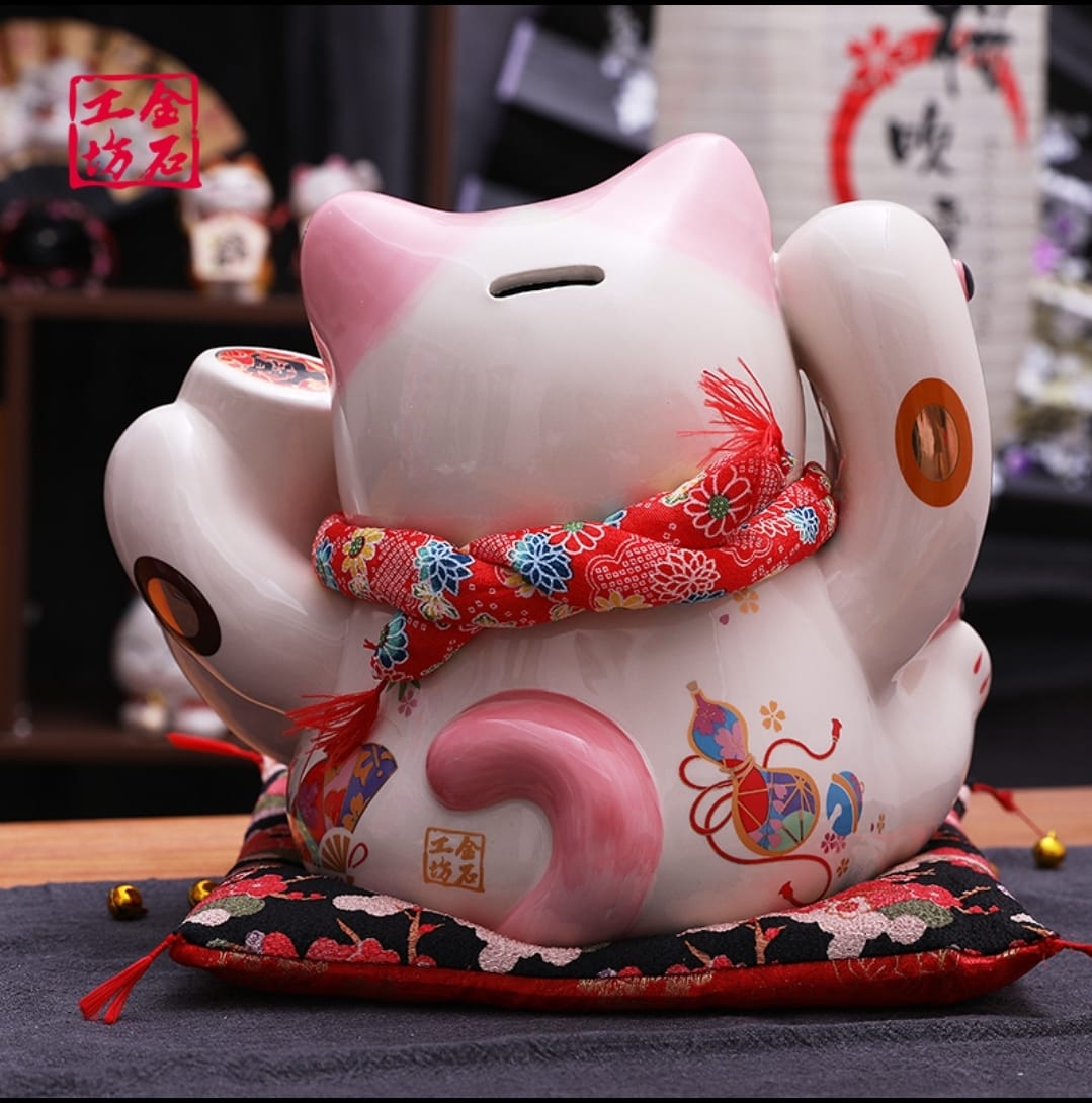 L-2251027 Jin Shi Gong Fang Large Pink Koi FIsh Fortune Cat (L)