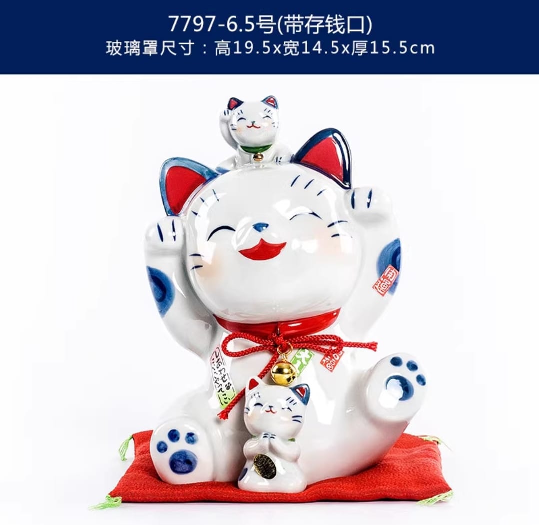 YS-374620 Yakushigama Blue Family Fortune Cat (S) (M) (L)