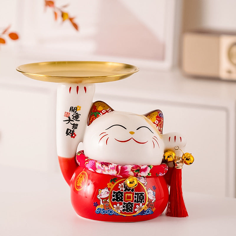 LM-4815201 Le Miao Fortune Cat w Plate (M)