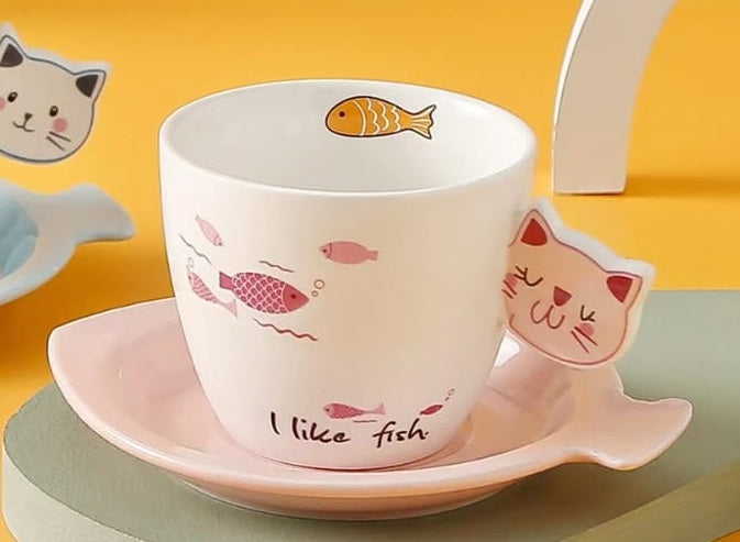 LM-490301 Le Miao Fortune Cat Cup w Saucer (S)