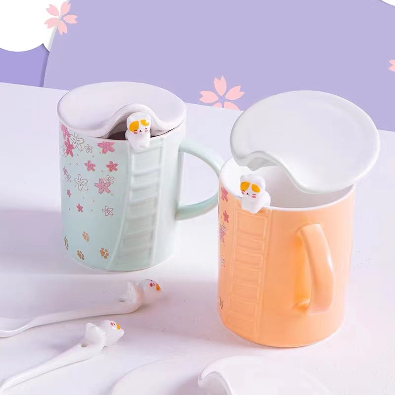 LM-500301 Le Miao Fortune Cat Cup w Cat Spoon (S)