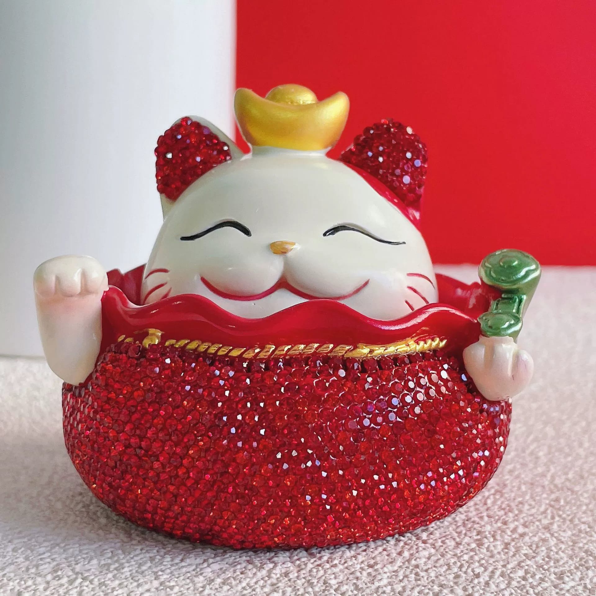 OAA-760205-OAA-770205 Bling Bling Fortune Cat Wobbler Gold Ingot (S)