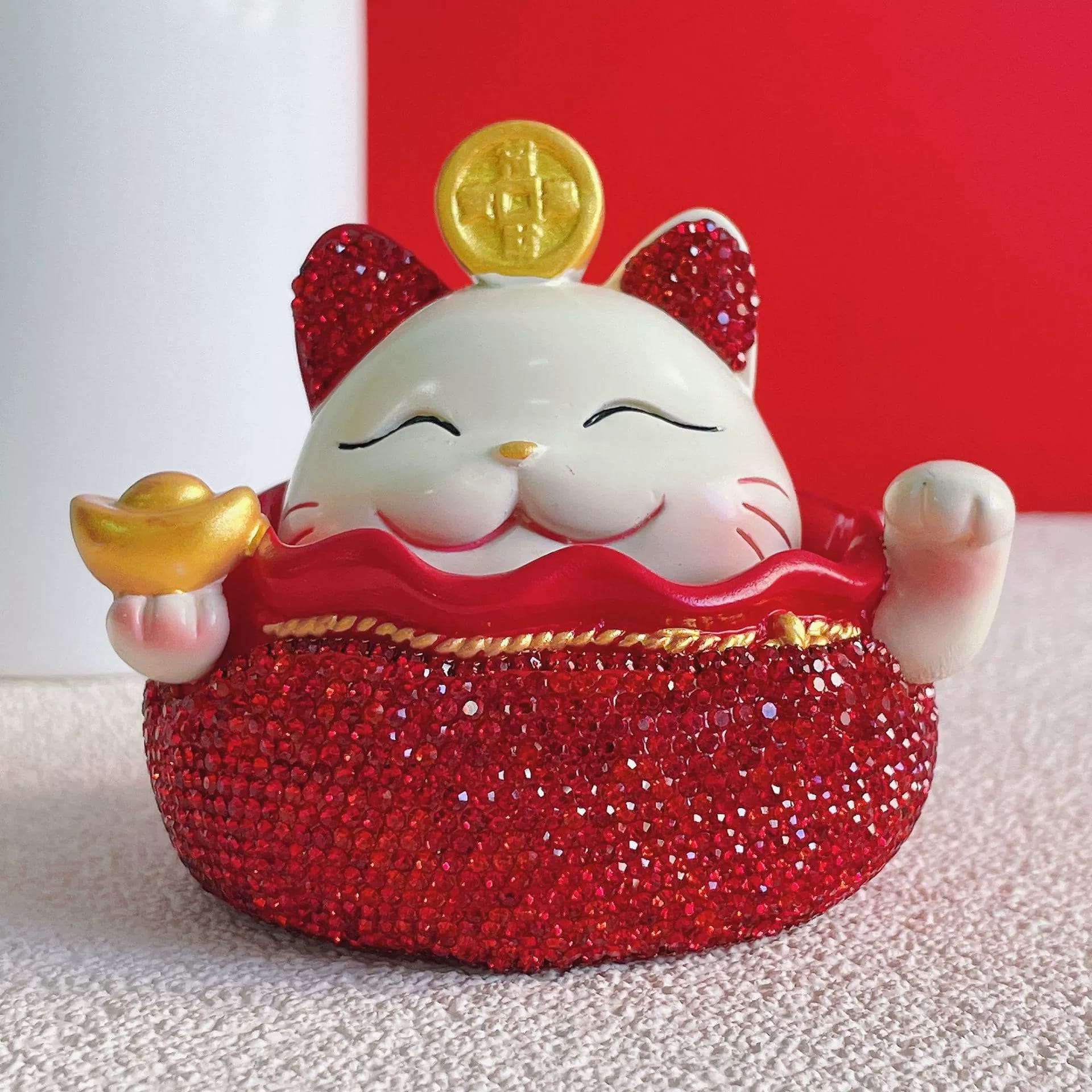 OAA-760205-OAA-770205 Bling Bling Fortune Cat Wobbler Gold Ingot (S)