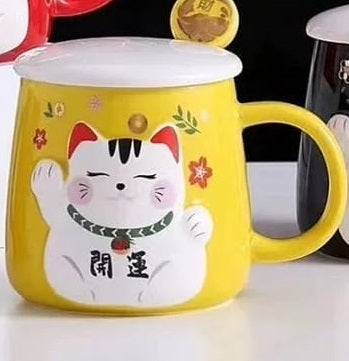 LM-330493 Le Miao Fortune Cat Cup w Spoon (S)